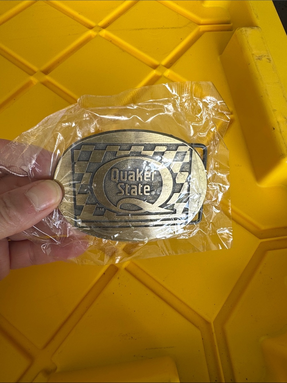 Brass Finish Quaker State Logo Belt Buckle - Gold Tone